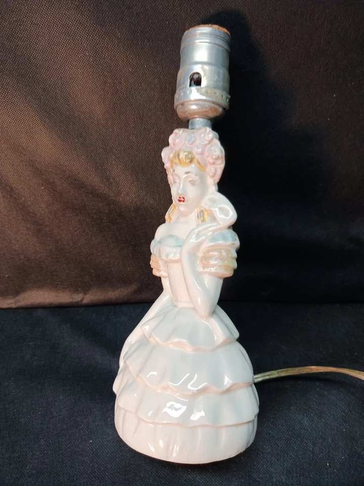 Старинный настольная лампа будуар фарфора керамики викторианской леди 10» высотой - Изображение 4 из 4