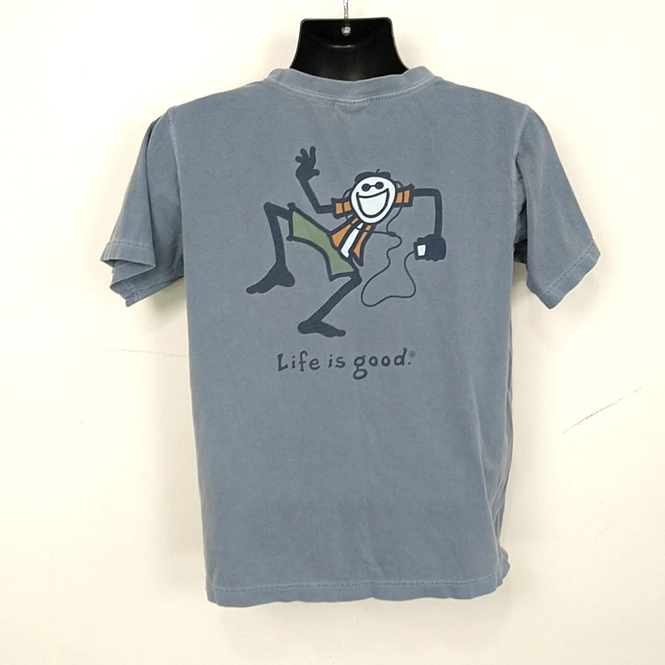 Life is Good Youth Talla XL 14 Camiseta Azul Música Auriculares Gráfico Corto Slv Crew Foto 2 de 3