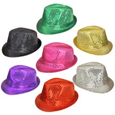 CAPPELLO FEDORA PAILLETTES UNISEX TRILBY MJ ABITO FANTASIA GALLINA FESTA CERVO DO GANGSTER DISCOTECA