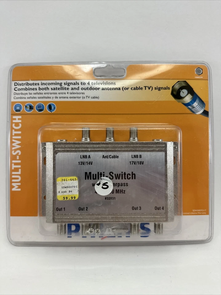 Philips 3x4 Multi-Switch with Powerpass Digital Video TV Cable Satellite - Image 2 of 4