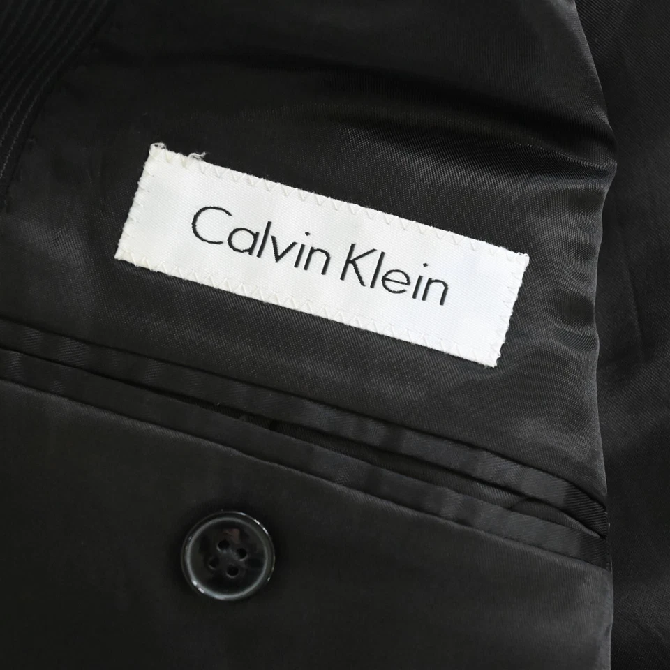 NUEVO Calvin Klein 48L 40x38 Negro Rayas 100% Lana Hombre Chaqueta Pantalones Traje Foto 4 de 4