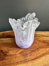 Lavender Swirl Murano Style Art Glass Vase Lavorazione Arte Italy 5" Unmarked