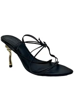 Aje Women's Queen Ankle Strap Metal Rib High Heel Sandals Black