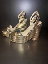 New Jessica Simpson Womens Gold Ameeka Platform Sandals Sz 8.5