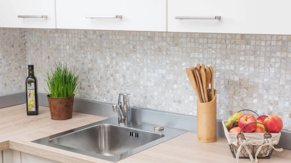 Muschelmosaik Perlmutt Mosaik weiss changiend Fliesenspiegel Wand: 150-SM201_b - Bild 2 von 4