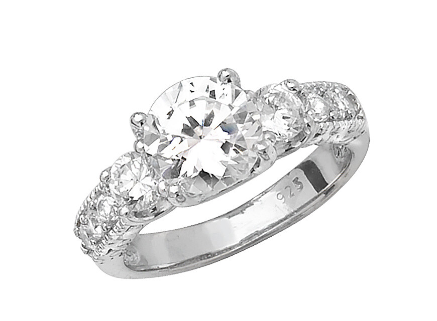 Solitaire Engagement Ring 925 Sterling Silver Ladies with Cubic Zirconia/CZ-image