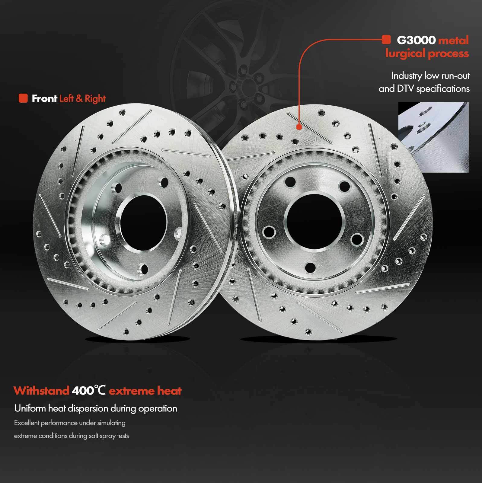 Front Left & Right Drilled Brake Rotors & Brake Pads for Nissan Sentra