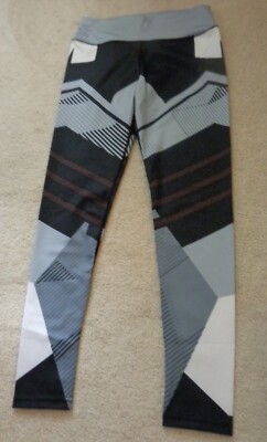 Black/White/Gray/Brown Abstract Print Capri Stretch Leggings Sz Jrs.M