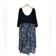 Torrid Blue Black 3/4 Sleeve High Low Tiered Anstract Print Midi Dress size 2X