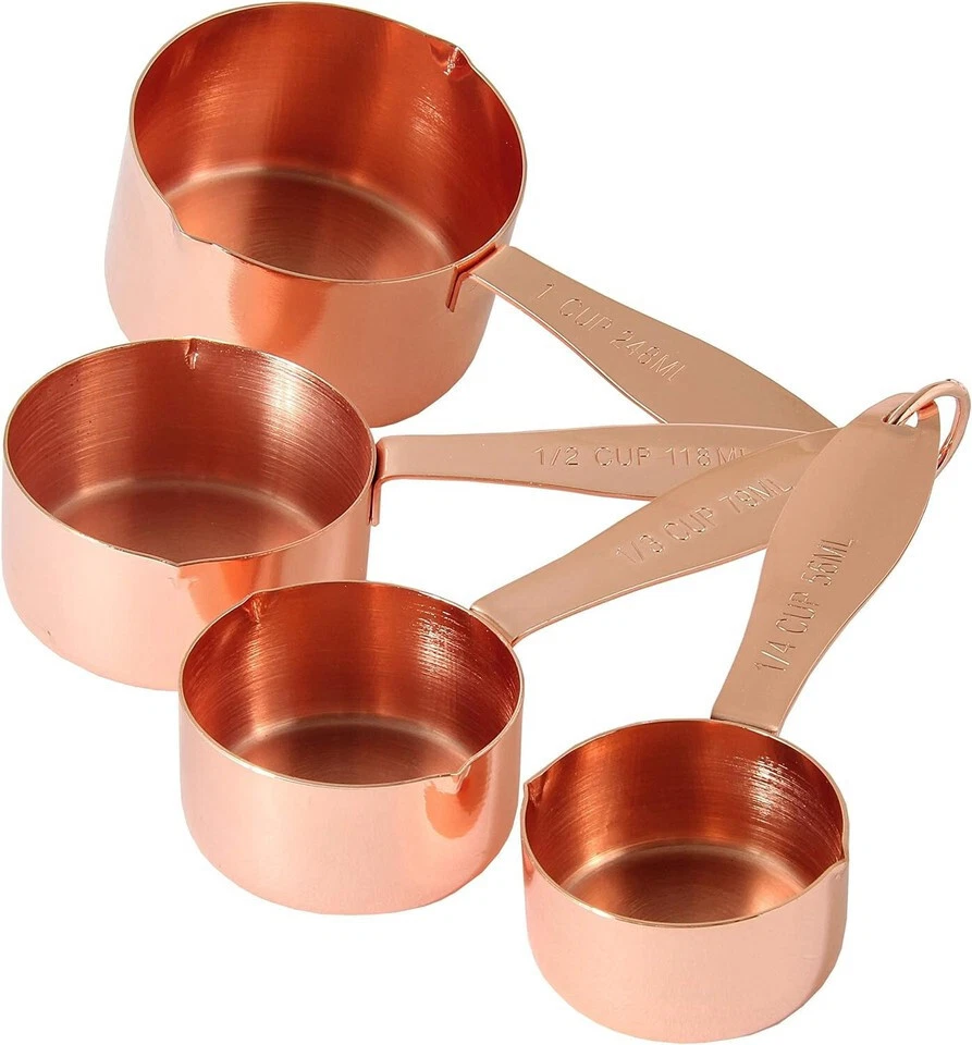 4-Set Chef Select Premium Measuring Cups with Pouring Spouts, Copper-plated, NEW