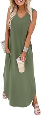 Women's Summer Beach Vacation Maxi Sundress with Pockets - Casual Flowy Style