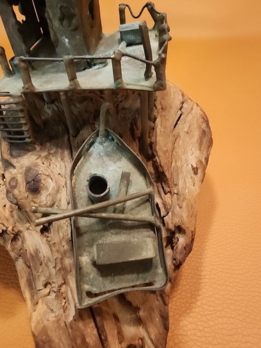 MCM BRUTALIST ART SCULPTURE DRIFTWOOD COPPER NAUTICAL FISHING CABIN W/ BOAT-RARE - Picture 6 of 7