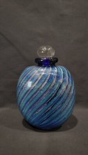 Vintage 1988 Robert Eickholt Perfume Bottle, Blue with Iridescent Swirl, 5"