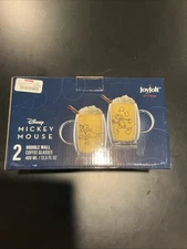 Disney Mickey Mouse Joyjolt Double Wall Coffee Glasses 400 ML New In Box