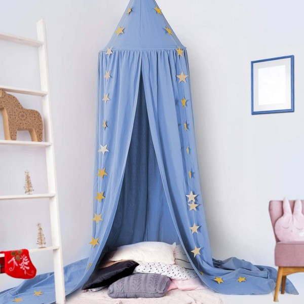 Baldachin Kinderzimmer Betthimmel Babybett, Himmelbett VorhäNge - Blau-image