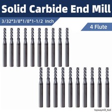 20Pcs 4 Flute 3/32'' 3/8'' 1/8'' 1-1/2'' Solid Carbide End Mill - AlTiN Coated