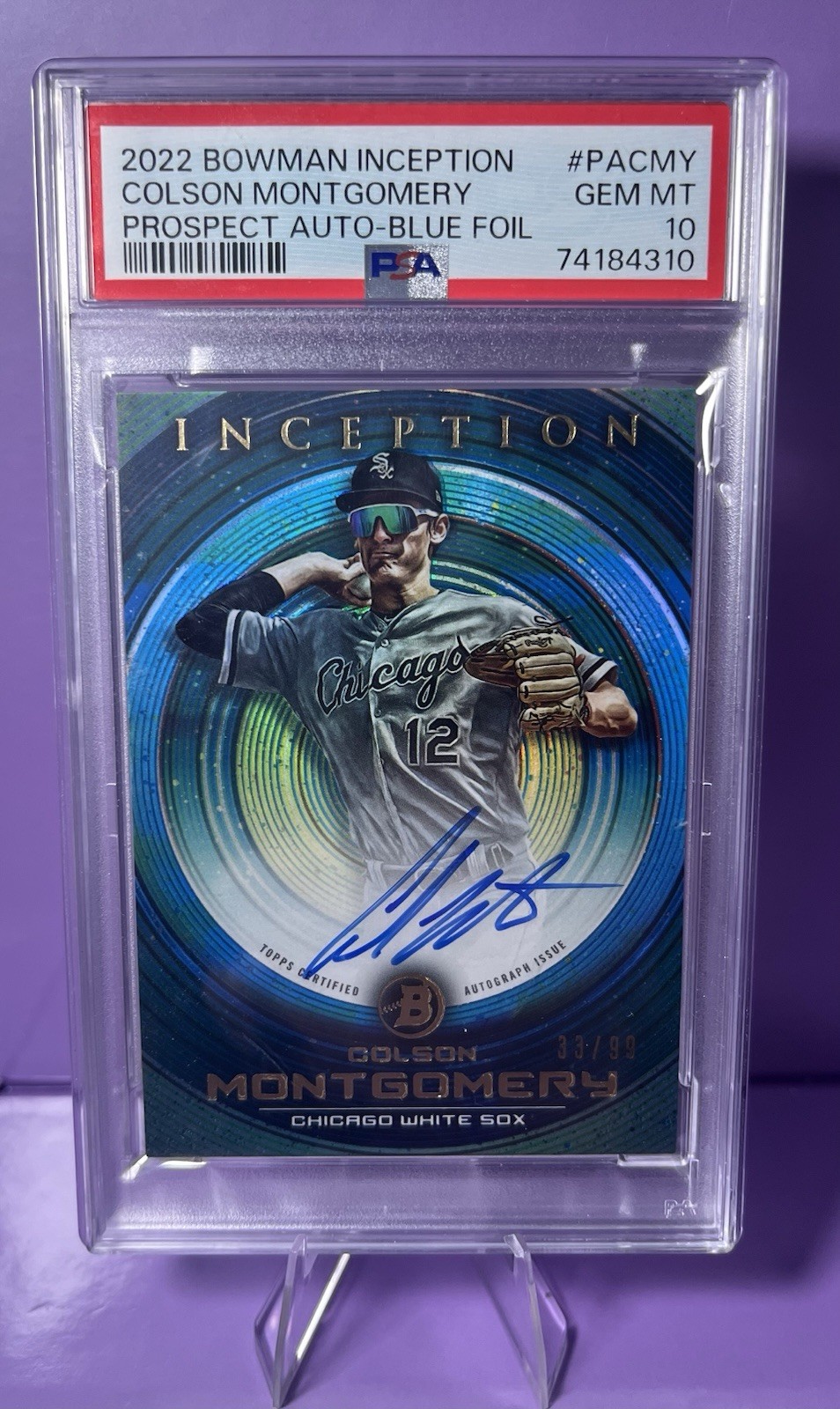 2022 BOWMAN INCEPTION COLSON MONTGOMERRY ROOKIE AUTO PSA 10 BLUE FOIL #/D /99