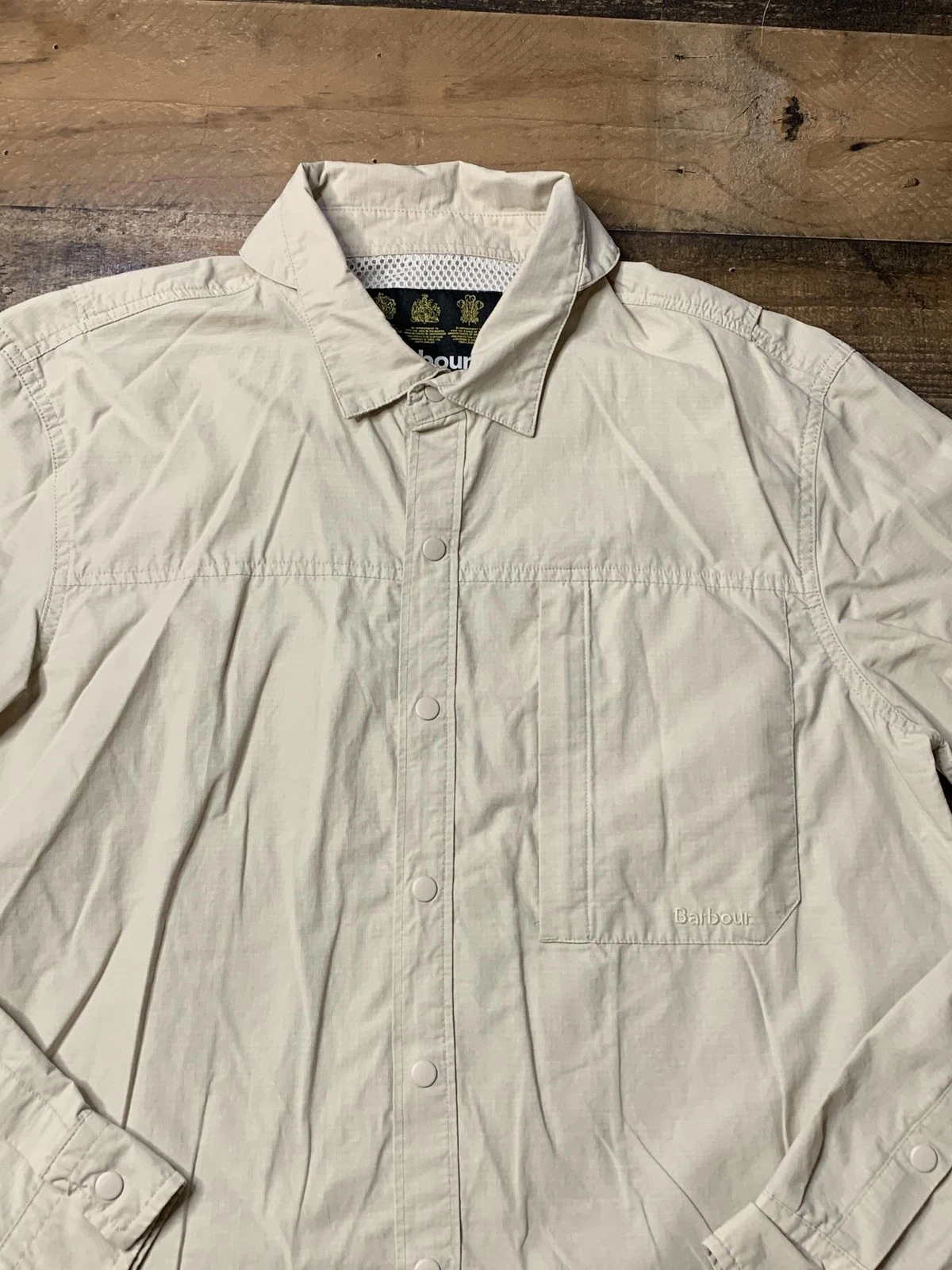 Barbour Shirt Mens Medium Beige Vented Fishing Hiking Long Sleeve Snap Front