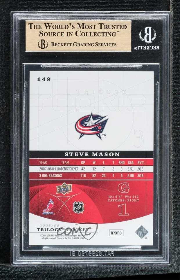 2008-09 Upper Deck Trilogy Premieres /999 Steve Mason BGS 9.5 GEM MINT Rookie RC - Image 2 of 2