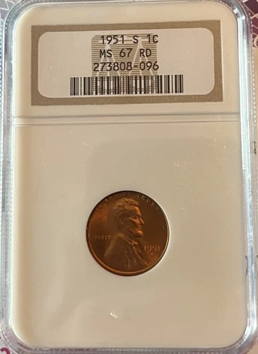 1951 S Lincoln Cent MS67 Red NGC