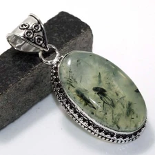 925 Silver Plated Moss Prehnite Jewellery Pendant Handmade Size 2.2" GW
