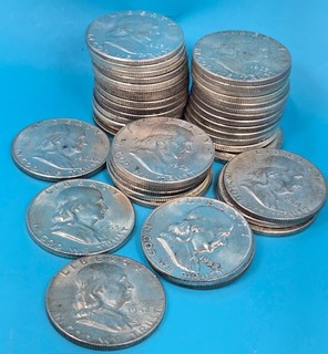 Lot Of 40 US Silver 90% Franklin Liberty Half Dollar Coins 499.1g