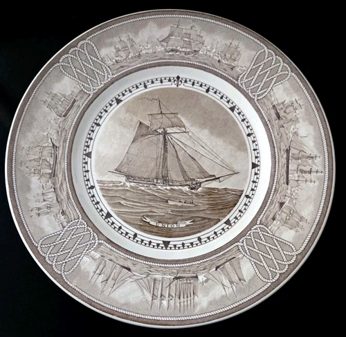 VTG WEDGWOOD AMERICAN SAILING SHIPS UNION DINNER PLATE 10 3/4" BROWN