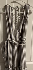 Women’s White Striped Wrap Dress S Sleeveless V-Neck Tie Accent Sz L Mock Wrap