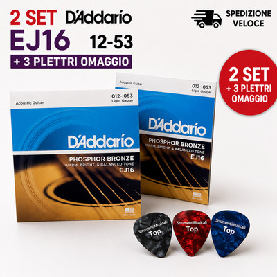 2 Set Addario EJ16 12-53 Saiten Akustikgitarre + 3 Plektren Geschenk