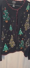 Vintage Designer Studio Original Christmas Cardigan Sweater W/ Embroided Xmas...