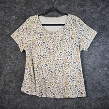 J Jill T Shirt Womens XL Golden Yellow Blue Wildflowers Cotton Nature Everyday