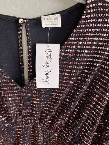 Mini abito Peach Love California Catch A Dream con paillettes nero/oro rosa taglia Med - Foto 3 di 4