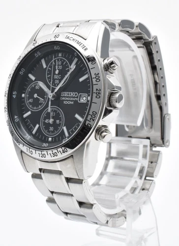 Vintage[NEAR MINT] SEIKO 7T92-0DW0 Chronograph Black Dial Qz Men's watch JAPAN