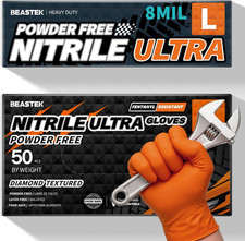 Orange Nitrile Gloves 8Mil Disposable Diamond Texture Latex  Powder-Free 50Pc