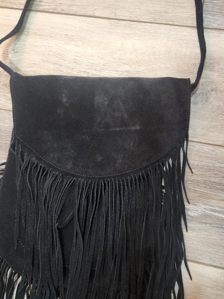 Black Fringe  Leather Crossbody Bag - Image 4 of 4