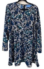 Vera Wang Dress Floral Print Blue White Long Sleeve Round Neck Sheath  XL Womens