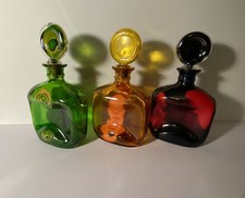 3 Glas Karaffen Set Design Dekanter 60er, Stromit Handarbeit Schwarz Gelb Grün 