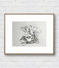 Faris Art: Coffee, Beach, Toes: 10x14: Paper Unique Neo-Expressionism