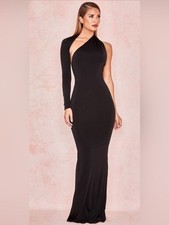 House of CB Merveille One Shoulder Maxi Stretchy Dress Black Medium Sexy Bodycon
