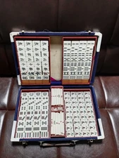 Mahjong vintage set bamboo 144 Numbered Tiles Mah-jongg with Case