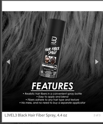 BARBER BEAUTY SALON L3VEL3 LEVEL3 HAIR TEMPORARY STYLING FIBER SPRAY BLACK 4.4OZ