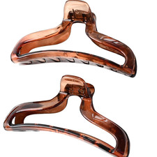 Large Hair Claw Clips, Black Plastic, Non-Slip Grip Design, 2-Pack Brown 