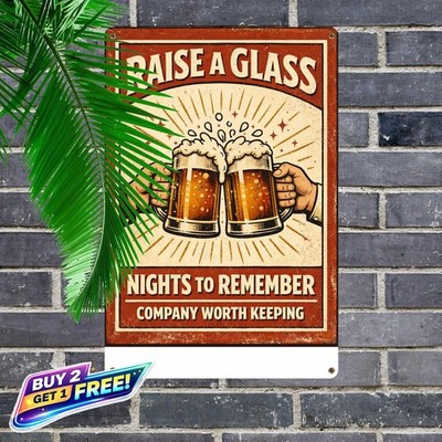 Cheers Clinking Beer Poster Vintage Toast Illustration Metal Sign 8x12