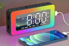 Kids Alarm Clock for Bedroom, Mirrored Digital Clock with 8 RGB Night Lights, 0 