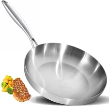 LOLYKITCH 12" Tri-Ply Stainless Steel Frying Pan, Skillet, Induction, Oven Safe