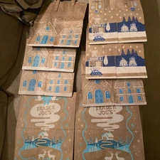 Trader Joe's Brown Paper Bags Christmas Snowy Corn Holiday Lot Of 8