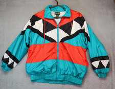 Saddlebred Track Suit Windbreaker medium color block teal black 80s vtg