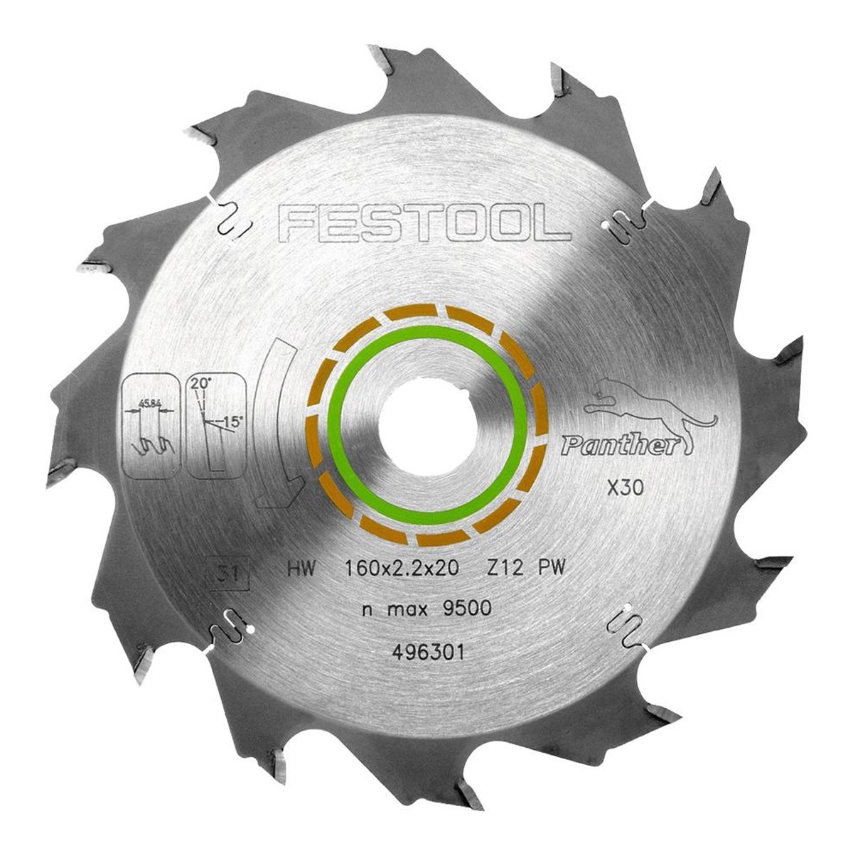 Festool 496301 160mm x 20mm x 12T Panther Saw Blade