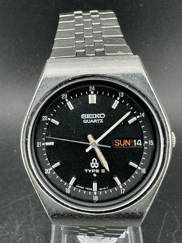 Seiko Type II Men's Black Dial Day/Date Eng/Kanji 36mm Quartz Watch 7546-8090