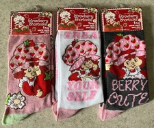 NEW! STRAWBERRY SHORTCAKE CREW SOCKS ~ MEN 8-12 / WOMEN 9-14 ~ 1 or ALL~1+ SHIP